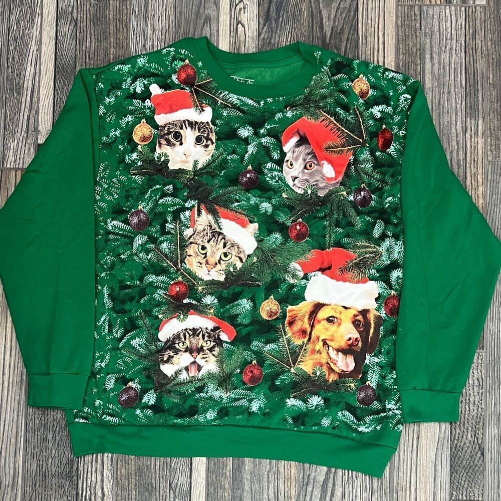 🎄🎅 Freeze Christmas Festive Cat and Dog Crewneck Sweatshirt Women Size 2XL - G